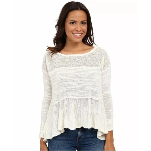 Free People Tops - Free People- Beige Kristobel Babydoll Sweater Top- XS